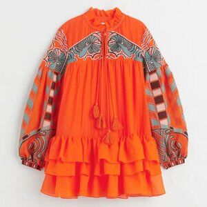 H&M x Iris Apfel Orange Flounce-Hemmed Tunic Dress